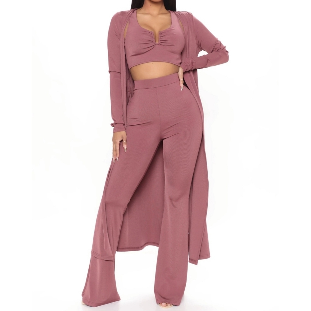 Fashion Nova 3 piece Flare Pant Cardigan Set Sz XL - Picture 1 of 3